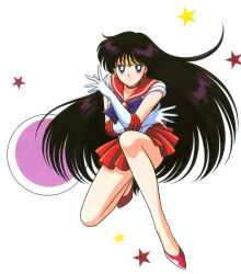 Rule 34 | 1girl, bishoujo senshi sailor moon, bow, hino rei, magical girl, official art, purple bow, red footwear, red skirt, simple background, skirt, solo, star (symbol)