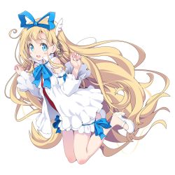 Rule 34 | 1girl, angel, blonde hair, blue eyes, blush stickers, bridal garter, detached sleeves, disgaea, flonne, fortissimo, full body, hair ornament, hair ribbon, highres, long hair, mary janes, musical note, musical note hair ornament, official art, open mouth, popped collar, ribbon, shoes, simple background, solo, venus eleven vivid!, very long hair, w arms, white background, white footwear