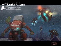 Rule 34 | aircraft, airship, blue eyes, bottoms1237, christmas, city, claws, extra eyes, flying, glowing, glowing eyes, highres, looking down, mecha, original, robot, science fiction, superhero landing