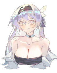 Rule 34 | 1girl, absurdres, bare shoulders, black hairband, breasts, choker, cleavage, commentary, firefly (honkai: star rail), grey eyes, grey hair, hairband, highres, honkai: star rail, honkai (series), hua (yijing), long hair, looking at viewer, medium breasts, off shoulder, smile, solo, strapless, tube top, upper body