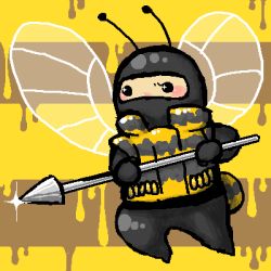 Rule 34 | 1boy, bee, bug, chibi, insect, insect wings, lowres, male focus, metal gear (series), metal gear solid, metal gear solid 3: snake eater, oekaki, polearm, solo, spear, the pain, weapon, wings