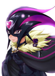 Rule 34 | 10s, 1girl, bad id, bad pixiv id, bodysuit, brooch, cape, cure muse, cure muse (black), dodory, hazakiryou, heart, jewelry, magical girl, mask, precure, purple eyes, shirabe ako, solo, suite precure, white background