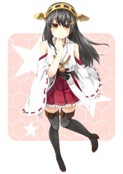 Rule 34 | 10s, 1girl, black hair, boots, brown eyes, detached sleeves, haruna (kancolle), japanese clothes, kantai collection, kouji (campus life), long hair, miko, nontraditional miko, personification, solo, thigh boots, thighhighs, zettai ryouiki