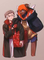 Rule 34 | 2boys, :d, bad id, bad twitter id, bag, black hoodie, brown hair, closed mouth, coat, collared shirt, commentary request, creatures (company), dark-skinned male, dark skin, earrings, fang, game freak, gloves, grey hair, gym leader, holding strap, hood, hood down, hoodie, jewelry, kabu (pokemon), long sleeves, male focus, multiple boys, nintendo, nitaimoimo, open clothes, open coat, open mouth, orange headwear, pokemon, pokemon swsh, raihan (pokemon), red bag, red shirt, shirt, short hair, shorts, side slit, side slit shorts, single glove, smile, tongue, undercut, white shorts