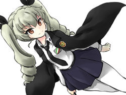 Rule 34 | 10s, 1girl, absurdres, anchovy (girls und panzer), anzio (emblem), anzio school uniform, belt, black cape, black necktie, black ribbon, black skirt, cape, closed mouth, cowboy shot, dress shirt, drill hair, dutch angle, emblem, girls und panzer, green hair, hair ribbon, highres, light smile, long hair, long sleeves, looking at viewer, miniskirt, necktie, pantyhose, pleated skirt, red eyes, ribbon, riding crop, school uniform, shirt, simple background, skirt, solo, standing, twin drills, twintails, wabiushi, white background, white pantyhose, white shirt