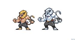 blue_eyes digimon digimon_(creature) furry furry_male leomon lion muscular muscular_male panjyamon pixel_art spikes tail