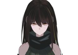 Rule 34 | 1girl, bare shoulders, brown hair, closed mouth, girls&#039; frontline, high collar, highres, long hair, looking at viewer, m4a1 (girls&#039; frontline), mikai 2035, multicolored hair, ribbed shirt, shirt, sleeveless, sleeveless shirt, streaked hair, white background, yellow eyes