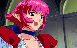 Rule 34 | 1girl, animated, animated gif, bracelet, cala, choker, elf, green eyes, indoors, jewelry, one eye closed, pink hair, pointy ears, short hair, smile, solo, thumbs up, viper, viper rsr, wink