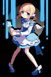 Rule 34 | 039nagyo, 1girl, absurdres, blonde hair, blue dress, blue eyes, blue footwear, detached wings, dress, full body, highres, long hair, long sleeves, magical girl, mahou shoujo to chokorewito (vocaloid), motosu towa, multicolored clothes, multicolored dress, solo, twintails, white dress, wing hair ornament, winged footwear, wings, world dai star
