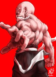 Rule 34 | 1boy, absurdres, back, bald, beard, dragon ball, facial hair, highres, liedein, male focus, muscular, muscular male, muten roushi, old, old man, red background, serious, solo
