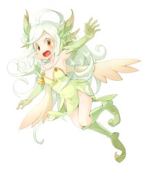 Rule 34 | 1girl, ahoge, curly hair, fairy, female focus, frfr, messy hair, mon-musu quest!, open mouth, simple background, solo, sylph (mon-musu quest!), white background