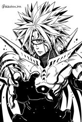 Rule 34 | 1boy, alien, cyclops, greyscale, lord boros, male focus, monochrome, one-eyed, one-punch man, parted lips, pointy ears, shake-o, sharp teeth, solo, spiked hair, teeth, twitter username, upper body