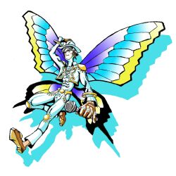 Rule 34 | 1boy, butterfly wings, digimon, digimon (creature), hat, highres, insect wings, kojiangemon, male focus, original, real life, solo, wada kouji, wings