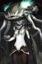 Rule 34 | 10s, 1girl, abyssal ship, aqua eyes, benitama, bodysuit, breasts, cape, enemy aircraft (kancolle), gloves, glowing, glowing eyes, hat, kantai collection, long hair, looking at viewer, monster, pale skin, personification, silver hair, solo, wand, wo-class aircraft carrier
