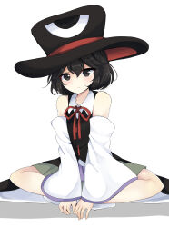 Rule 34 | 1other, androgynous, black eyes, black hair, black hat, butterfly sitting, closed mouth, collared shirt, commentary request, detached sleeves, enraku tsubakura, green hakama, hair between eyes, hakama, hakama short skirt, hakama skirt, hat, highres, japanese clothes, len&#039;en, long sleeves, looking at viewer, miniskirt, neck ribbon, other focus, ougi hina, purple trim, red ribbon, ribbon, shirt, short hair, simple background, sitting, skirt, sleeveless, sleeveless shirt, solo, two-sided fabric, two-sided headwear, white background, white shirt, white sleeves
