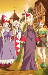 Rule 34 | 4girls, absurdres, arabatos, bandana, belt, blonde hair, blue eyes, blush, bodice, boots, buckle, building, bush, cane, chimney, cloak, closed mouth, cloud, cloudy sky, commission, commissioner upload, dress, eyelashes, final fantasy, final fantasy tactics, frilled dress, frills, frown, game console, gloves, grass, green eyes, hat, highres, horn, huge filesize, laughing, mitre, multiple girls, open mouth, path, road, rooftop, scowl, shoes, shorts, sky, spire, square enix, star (symbol), summoner (fft), sword, thief (fft), tiles, time mage, time mage (fft), tree, tunic, weapon, white mage, white mage (fft), white mage (final fantasy), window, window shutter