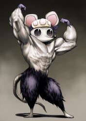 Rule 34 | abs, animal, animal ears, animal focus, arms up, clenched hands, flexing, forehead protector, gem, highres, kimetsu no yaiba, mouse ears, mouse tail, muscular, muscular male, ninju (kimetsu no yaiba), no humans, pectorals, solo, standing, tail, toshi (pixiv6514)