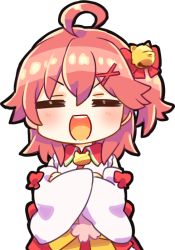 Rule 34 | ahoge, bell, blush, chibi, closed eyes, crossed arms, hair bell, hair ornament, hair over shoulder, hairclip, hololive, long hair, namu76, one side up, open mouth, pink hair, sakura miko, sakura miko (1st costume), solo, teeth, transparent background, upper teeth only, virtual youtuber