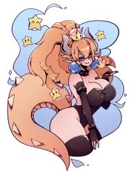 Rule 34 | 1girl, absurdres, armlet, bare shoulders, black collar, black leotard, blonde hair, blue eyes, blush, boots, bowsette, bracelet, breasts, cleavage, collar, crown, elbow gloves, fang, fingerless gloves, fire, gloves, highres, horns, huge breasts, jewelry, large breasts, leotard, long hair, looking at viewer, mario (series), new super mario bros. u deluxe, nintendo, pointy ears, ponytail, sharp teeth, solo, spiked armlet, spiked bracelet, spiked collar, spiked shell, spikes, super crown, teeth, thigh boots, thighhighs, turtle shell, upper body, wide hips
