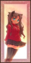 Rule 34 | 1girl, black thighhighs, blue eyes, fate/stay night, fate (series), highres, long hair, sankuma, skirt, solo, thighhighs, tohsaka rin, twintails, two side up, zettai ryouiki