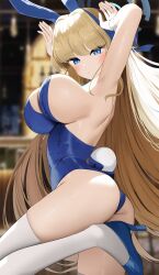 Rule 34 | 1girl, absurdres, animal ears, ass, blonde hair, blue archive, blue eyes, blue leotard, bow, bowtie, breasts, cleavage, detached collar, fake animal ears, fake tail, halo, high heels, highres, large breasts, leotard, long hair, looking at viewer, nicorima, official alternate costume, playboy bunny, rabbit ears, rabbit tail, solo, strapless, strapless leotard, tail, thighhighs, toki (blue archive), toki (bunny) (blue archive), very long hair, white thighhighs, wrist cuffs