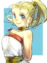 Rule 34 | 1girl, bare shoulders, blonde hair, blue eyes, breasts, choker, chrono trigger, closed mouth, ikunosake, jewelry, long hair, looking at viewer, marle (chrono trigger), medium breasts, necklace, ponytail, smile, solo