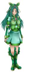 Rule 34 | 00s, 1girl, adapted costume, aged up, akimoto komachi, alternate hairstyle, breasts, bug, butterfly, collaboration, cure mint, cyzir visheen, dress, earrings, elbow gloves, gloves, green dress, green eyes, green hair, highres, insect, jewelry, leci, long hair, magical girl, matching hair/eyes, precure, simple background, solo, transparent background, videocassette recorder, white background, yes! precure 5