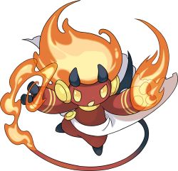 Rule 34 | 1boy, arms up, artist request, black wings, blank eyes, blonde hair, colored skin, demon boy, demon wings, fiery hair, fiery tail, fire, fire imp (world flipper), flame-tipped tail, full body, horns, long hair, male focus, multicolored hair, non-web source, official art, open mouth, orange hair, pyrokinesis, red skin, sarong, simple background, solo, tail, transparent background, two-tone hair, white sarong, wings, world flipper, yellow eyes