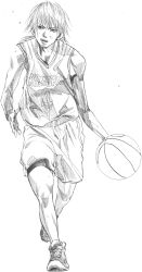 Rule 34 | androgynous, ball, basketball, gender request, greyscale, highres, monochrome, nakamura ching, shoes, sneakers, solo, sportswear