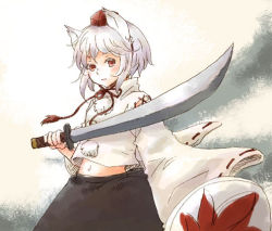 Rule 34 | 1girl, female focus, inubashiri momiji, lowres, nikoro, solo, sword, touhou, weapon, wolf ears