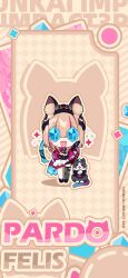 Rule 34 | 1girl, animal, animal ear fluff, animal ears, black cat, black footwear, black gloves, black shorts, braid, can (honkai impact), cat, cat ears, cat girl, cat tail, character name, chibi, chinese commentary, crystal, fingerless gloves, gloves, highres, honkai (series), honkai impact 3rd, jacket, light brown hair, logo, looking at viewer, multicolored hair, official alternate costume, official art, official wallpaper, open mouth, pardofelis (honkai impact), pink jacket, pink sleeves, shorts, single bare leg, single thighhigh, skirt, standing, star (symbol), streaked hair, tail, thighhighs, white skirt