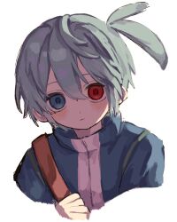 1boy blue_eyes blue_jacket closed_mouth griffon0416 heterochromia highres jacket long_sleeves looking_at_viewer puyopuyo red_eyes short_hair sig_(puyopuyo) simple_background sketch solo upper_body white_background