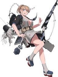 Rule 34 | 1girl, bolt action, breasts, bullet, flight deck, full body, gun, gun sling, intrepid (kancolle), kantai collection, large breasts, m1903 springfield, miniskirt, no bra, official art, remodel (kantai collection), rifle, rigging, shibafu (glock23), skirt, solo, torn clothes, transparent background, weapon