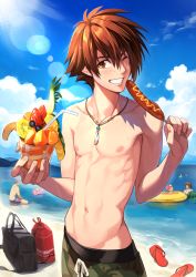Rule 34 | 1boy, absurdres, bad id, bad pixiv id, bag, beach, black male underwear, blush, camouflage, camouflage male swimwear, camouflage swimsuit, cocktail, comeo (komeo15), corn dog, day, drawstring, drink, drinking straw, faceless, faceless male, food, green male swimwear, green shorts, green swim trunks, grin, highres, hikaru no go, holding, holding drink, holding food, jewelry, looking at viewer, male focus, male swimwear, male underwear, male underwear peek, necklace, nipples, one eye closed, outdoors, pectorals, people, print male swimwear, print swim trunks, red eyes, red hair, sandals, short hair, shorts, slippers, smile, solo focus, stomach, swim trunks, swimsuit, topless male, underwear, underwear peek, unworn sandals, water, waya yoshitaka