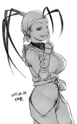 Rule 34 | 1girl, artist request, ibuki (street fighter), monochrome, simple background, solo, street fighter, tagme