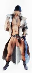 Rule 34 | 1boy, 3d, abs, bara, blonde hair, boots, coat, final fantasy, full body, gloves, highres, large penis, looking at viewer, male focus, muscular, penis, presenting, snow villiers, solo, undressing