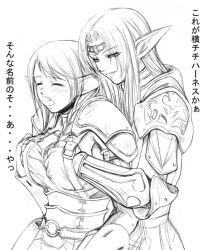 Rule 34 | 00s, 2girls, armor, grabbing another&#039;s breast, breasts, elf, elvaan, final fantasy, final fantasy xi, grabbing, greyscale, large breasts, monochrome, multiple girls, pointy ears, yuri