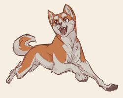 akita_inu animal animal_focus brown_fur dog ginga_(franchise) ginga_densetsu_weed ginga_densetsu_weed:_orion happy no_humans open_mouth orion_(ginga_densetsu_weed) pawpads running sam_(kyaptainkiddo) scar simple_background sketch smile tail