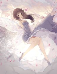 Rule 34 | 1girl, ajahweea, brown hair, dress, fairy, heart, highres, long hair, original, pointy ears, solo, strapless, strapless dress, wings, yellow eyes