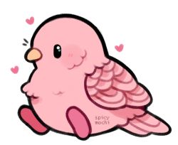 Rule 34 | animal focus, animalization, bird, chibi, feathers, heart, kirby, kirby (series), nintendo, no humans, pink feathers, simple background, sitting, spicymochi, transparent background, tumblr username