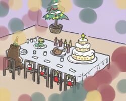 Rule 34 | bokukawauso, cake, christmas tree, commentary, ferret-san, food, from above, from behind, hat, kantai collection, kyojin no hoshi, mascot, meme, no humans, otter, parody, party hat, scene reference, sitting, table, wide shot