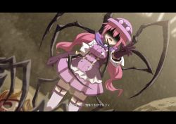 Rule 34 | 1girl, bug, flower knight girl, goggles, goggles on headwear, hair ornament, hat, komachisou (flower knight girl), letterboxed, looking at viewer, mizunashi (second run), open mouth, outstretched arm, pink hair, saliva, shaded face, spider, translation request