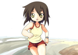Rule 34 | 00s, brown hair, fang, kusakabe misao, lucky star, non-web source, running, short hair, solo, watch, wristwatch, yellow eyes