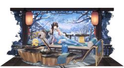 Rule 34 | 1girl, arm support, atdan, azur lane, bare shoulders, bird, black hair, blue dress, breasts, chair, chick, china dress, chinese clothes, clothing cutout, coat, covered navel, cup, double bun, dress, feet, fur trim, garter straps, hair bun, hair flowing over, hair ornament, hairpin, halter dress, halterneck, hand up, headdress, highres, horns, long hair, looking at viewer, lounge chair, manjuu (azur lane), medium breasts, no shoes, noshiro (azur lane), noshiro (fragrance of the eastern snow) (azur lane), off shoulder, official alternate costume, official art, oni horns, open clothes, open coat, parted lips, pelvic curtain, purple eyes, reclining, side cutout, sleeveless, sleeveless dress, snow, solo, steam, thighhighs, thighs, transparent background, very long hair, white coat, white thighhighs, winter