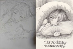 Rule 34 | 1girl, blanket, blush, closed mouth, greyscale, half-closed eyes, hatching (texture), hirune (imomonono), long hair, looking at viewer, monochrome, nude, original, pillow, pillow grab, sketch, smile, solo, sweat, traditional media, translation request