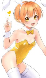 Rule 34 | 1girl, absurdres, artist request, breasts, female focus, hair between eyes, highres, hoshizora rin, love live!, love live! school idol project, orange hair, rabbit ears, rabbit tail, short hair, small breasts, thighhighs, yellow eyes