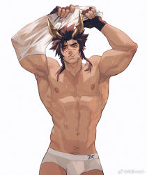 Rule 34 | 1boy, abs, amo (amo9612), animal ears, bara, large pectorals, league of legends, male focus, mature male, muscular, muscular male, navel, nipples, pectorals, puffy chest, red eyes, red hair, scar, scar on face, scar on nose, sett (league of legends), smile, solo