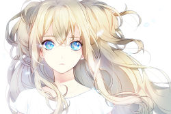 Rule 34 | 1girl, bad id, bad pixiv id, blonde hair, blue eyes, long hair, looking at viewer, md5 mismatch, revision, seeu, shirt, simple background, solo, star-shaped pupils, star (symbol), symbol-shaped pupils, tuuuh, very long hair, vocaloid, white background, white shirt