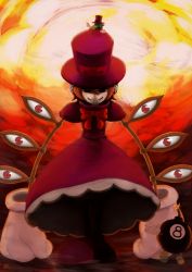 Rule 34 | 1girl, absurdres, avery (skullgirls), dress, explosion, female focus, fire, george the bomb, gloves, hat, highres, mechanical arms, orange hair, peacock (skullgirls), ribbon, sansenyama, skullgirls, top hat