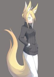 Rule 34 | 1girl, 4138, animal ears, blonde hair, female focus, fox ears, fox tail, hands in pockets, highres, original, solo, sweater, tail